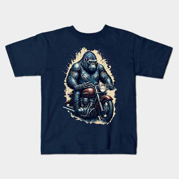 Gorilla riding a classic motorcyle Kids T-Shirt by lemahijo_std